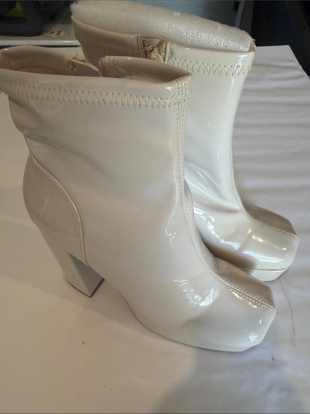 Steve Madden White Patent Platform Ankle Boots